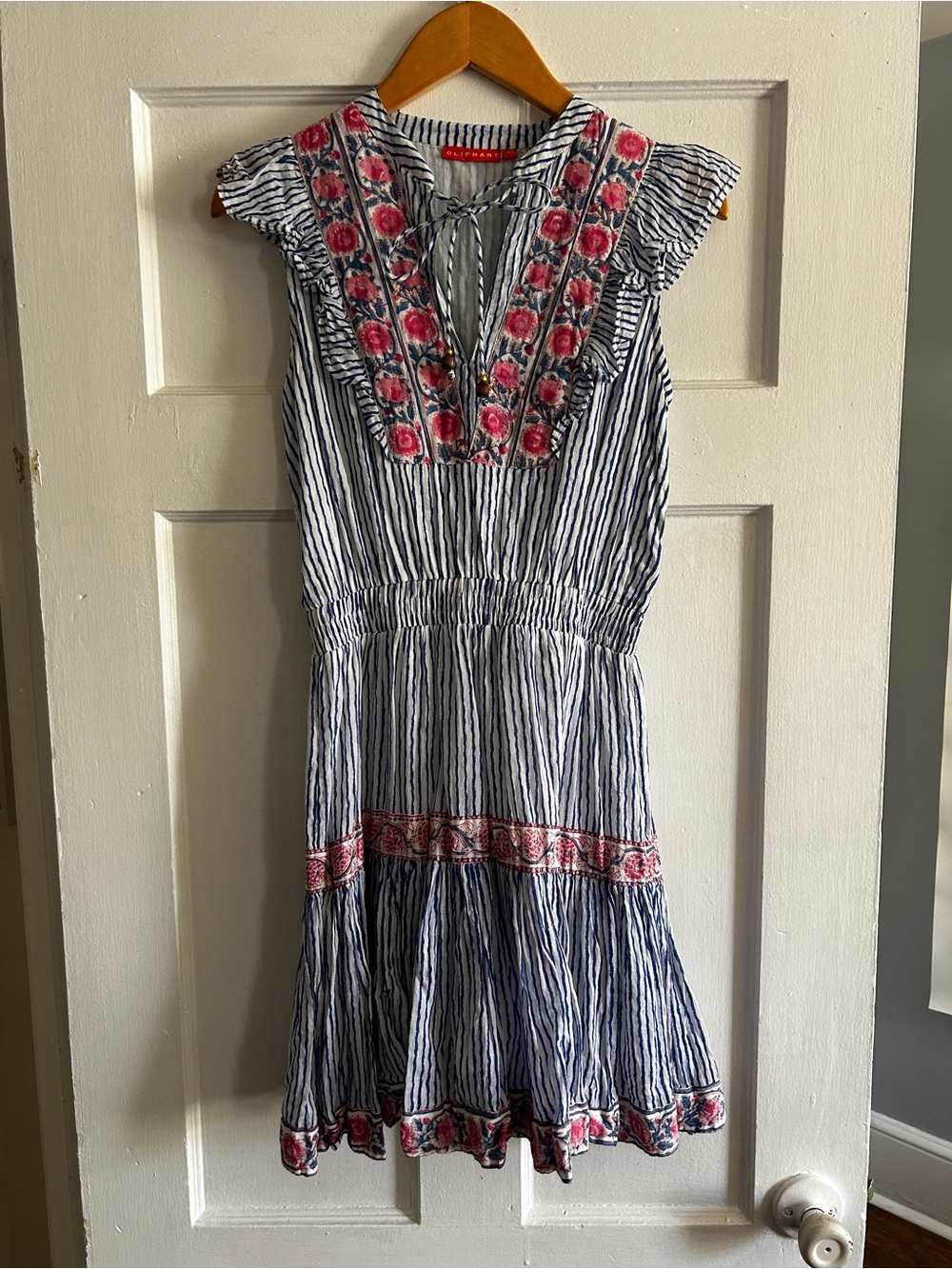 Oliphant Navy and Pink Striped floral summer Mini Dress